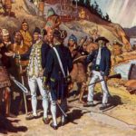Illustration of Captain Cook meeting leaders at Nootka in March 1778.  (Feliks Banel)