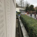 The Memorial Wall at Memorial Stadium at Seattle Center lists the names of 800 Seattle School District alums who died in World War II. (Feliks Banel)