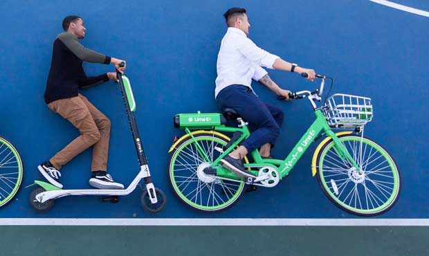 LimeBikes electric vehicles the Lime-E bike and the Lime-S scooter. (LimeBike, Carly Mask)...