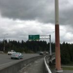 Utility poles painted red and white on an overpass in Eastgate are leftovers from the old Bellevue Airfield that closed opened in 1945 and shut down in 1983.  (Feliks Banel)