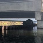 A homeless boat was spotted underneath the 520 Bridge in Seattle in late April 2018. (Courtesy photo)
