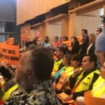 Construction workers pack the Seattle City Council meeting on Wednesday. (KIRO Radio/Mike Lewis)
