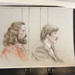Campbell appealed the verdict of his first trial; Doug Keith made this sketch during the appeal in October 1986. (Doug Keith)