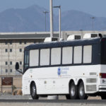 
              Homeland Security buses enter the Federal Correctional facility in Victorville, Calif., on Friday, June 8, 2018. More than 1,600 people arrested at the U.S.-Mexico border, including parents who have been separated from their children, are being transferred to federal prisons, U.S. immigration authorities confirmed Thursday. They said they're running out of room at their own facilities amid President Donald Trump's crackdown on illegal immigration. There are 1,000 beds available in this prison. (James Quigg/The Daily Press via AP)
            