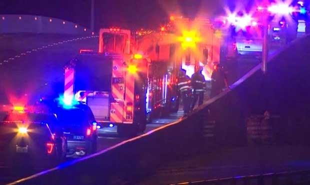 Emergency crews respond to the SR 520 Bridge early Aug. 17, 2018 after a suspected DUI driver jumpe...