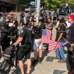 Antifa show up to protest Patriot Prayer at an August 2018 rally in Seattle. (Jason Rantz, KTTH Radio)