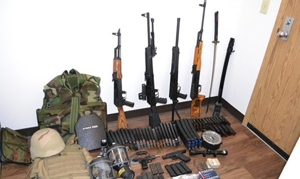 A cache of weapons was found following a stalking arrest...