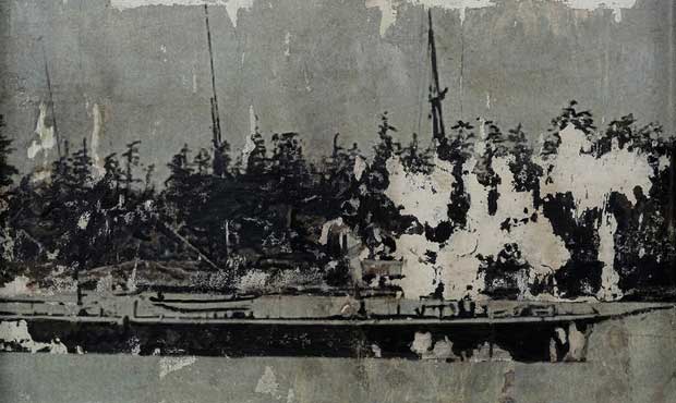 The “brides” were transported from Esquimalt Harbour to Victoria via gunboat. Mixed media by ar...