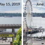 Shots of the Seattle waterfront mere weeks apart as the Alaskan Way Viaduct is removed.  (WSDOT)