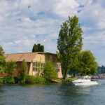 The old hangar is visible from the south side of the Montlake Cut. (Feliks Banel)