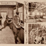 As many as 5,000 men were stationed at anyone time at the US Naval Training Station on the UW Campus from 1917-1919; a total of 10,000 were trained there over its roughly two years of existence. The interior of the hangar is visible in the upper right. (UW)