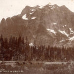 Big Four Mountain, as it appeared circa 1900. The name “Big Four” comes from the Arabic numeral “4” which many can see outlined in rock outcroppings and snow. (Everett Public Library)