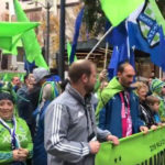 Sounders fans marching through downtown. (KIRO 7)