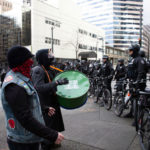 Seattle police advance with their bikes to keep counter-demonstrators away from right-wing groups during a rally called United Against Hate hosted by the Washington State Three Percent (3%) on January 5, 2020 in Seattle, Washington. Left-wing counter-demonstrators and anti-fascist groups came out to protest. A heavy police presence kept the two sides apart. (Photo by Karen Ducey/Getty Images)