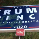 A Trump campaign signed defaced in a Bremerton yard. (The Jason Rantz Show, KTTH)