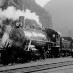 A vintage photo of “Old Number Six.” According to Seattle City Light, the “Baldwin steam locomotive played an important role in the construction of the Skagit Project. It operated on Seattle City Light’s Skagit River Railway, which ran 23 miles from Rockport to Newhalem, and later extended to Diablo.” (Seattle City Light)
