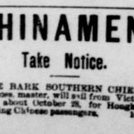 This newspaper ad promotes an upcoming departure of a ship from Seattle to Hong Kong.  (Public domain)