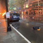 A peaceful protest in downtown Seattle on Saturday gave way to violence and destruction. (KIRO Radio, Hanna Scott)