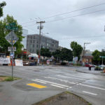 10th and Pine where SDOT moved concrete barriers on Tuesday. 
 (KIRO Radio, Meili Cady)