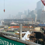 Colman Dock and the Washington State Ferry Terminal are in the midst of a major renovation; the Grand Trunk Pacific Dock was damaged by a 1914 fire, but was rebuilt and stood in this spot until 1964. (Feliks Banel/KIRO Radio)