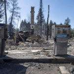 
              A service station that was destroyed by a wildfire is shown Tuesday, Sept. 8, 2020, in Malden, Wash. High winds kicked up wildfires across the Pacific Northwest on Monday and Tuesday, burning hundreds of thousands of acres and mostly destroying the small town of Malden in eastern Washington state. (AP Photo/Jed Conklin)
            