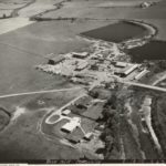 An aerial photo from 1959 shows the Buse property, which included the mill and the family home; this photo was taken a few years before I-5 was built just east of the mill. (Buse Family)