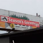 Buse Timber's holiday sign facing north says "Season's Greetings"; the signs are a tradition dating back to 1964. (Buse Timber)
