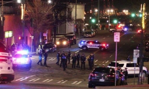Police investigate in downtown Tacoma on Saturday night. (AP)...