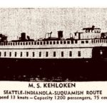 The ferry KEHLOKEN, in an ad for the Black Ball Line from 1938; it was purchased from its former operator in California in 1937, and had been previously known as THE GOLDEN STATE. (Public domain)