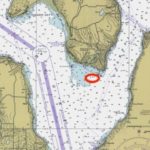 A 1983 nautical chart shows where the remains of the KEHLOKEN were intentionally sunk to create an artificial reef. (NOAA Archives)