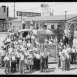 Signal Gasoline was a West Coast mainstay throughout much of the 1930s and 1940s; this is a Tarzan-related gathering at a Signal station in Long Beach, California in 1933. (USC Libraries)