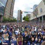 Vancouver Canucks fans gather at a view site to watch Game Six of the 2011 NHL Stanley Cup Playoffs on June 13, 2011 in downtown Vancouver, British Columbia, Canada. (Photo by Rich Lam/Getty Images)