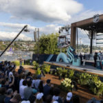Six new draft picks take the stage at the Seattle Kraken 2021 NHL expansion draft at Gas Works Park on July 21, 2021 in Seattle. (Photo by Karen Ducey/Getty Images)