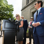 
              Rep. Marjorie Taylor Greene, R-Ga., left, together with Rep. Matt Gaetz, R-Fla.,right, and Rep. Louie Gohmert, R-Texas, back center, speaks in front of the Department of Justice building in Washington, during a rally, Tuesday, July 27, 2021, demanding the release of the Jan 6 "prisoners." (AP Photo/Manuel Balce Ceneta)
            