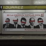 
              Commuters walk past an advertisement showing images of several Mexican former presidents, obscuring their eyes with red bars, and calling for citizens to participate in a referendum on whether ex-presidents should be tried for their alleged crimes during their time in office, in Mexico City, Saturday, July 31, 2021. The yes-or-no referendum on Sunday is going to cost Mexico about $25 million, and the vote is being held in the middle of a third wave of the coronavirus pandemic. (AP Photo/Christian Palma)
            