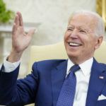 
              President Joe Biden laughs during his meeting with Iraqi Prime Minister Mustafa al-Kadhimi in the Oval Office of the White House in Washington, Monday, July 26, 2021. (AP Photo/Susan Walsh)
            