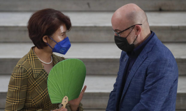 South Korea minister of environment, Han Jeoung-ae is welcomed by Italian Minister for Ecological T...
