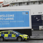 
              FILE - In this Feb. 2, 2021 file photo, police patrol the port of Larne, Northern Ireland. Tense post-Brexit relations between Britain and the European Union face further strain on Wednesday, July 21, 2021, when the U.K. calls for major changes to trade rules agreed on by both sides, Brexit minister David Frost will set out proposals for smoothing trade arrangements for Northern Ireland, the only part of the U.K. that has a land border with the 27-nation bloc. (AP Photo/Peter Morrison, file)
            