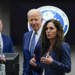 
              President Joe Biden listens as Director of the National Counterterrorism Center Christine Abizaid speaks during a visit to the Office of the Director of National Intelligence in McLean, Va., Tuesday, July 27, 2021. This is Biden's first visit to an agency of the U.S. intelligence community. (AP Photo/Susan Walsh)
            