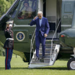 
              President Joe Biden, stepping off Marine One helicopter on the South Lawn of the White House, Sunday, July 25, 2021, in Washington. Biden is returning to Washington after spending the weekend in Delaware. (AP Photo/Pablo Martinez Monsivais)
            