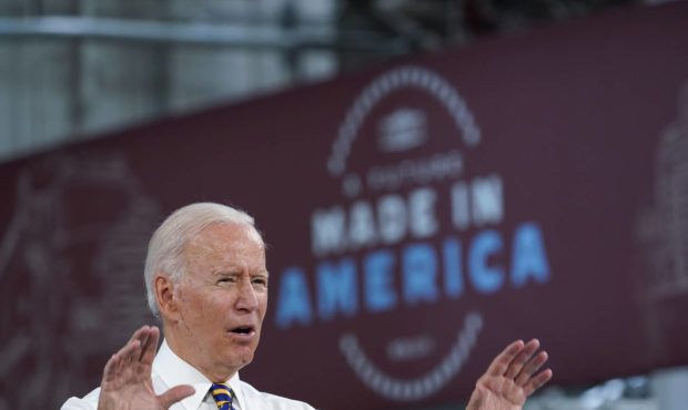 President Joe Biden speaks during a visit to the Lehigh Valley operations facility for Mack Trucks ...