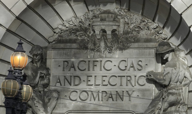 FILE - In this Oct. 10, 2019, file photo, a Pacific Gas & Electric sign is shown outside of a PG&E ...