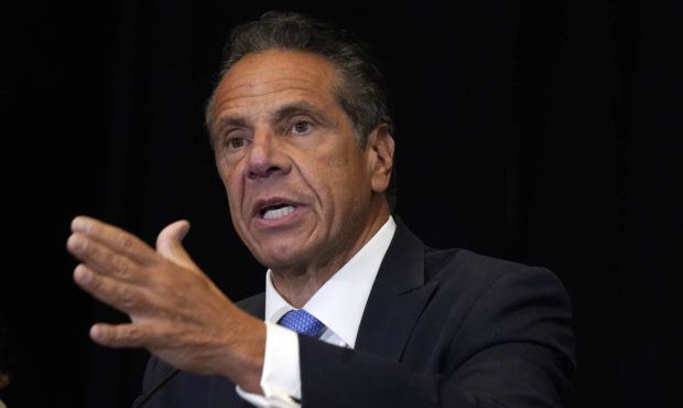 New York Gov. Andrew Cuomo speaks during a news conference at New York's Yankee Stadium, Monday, Ju...