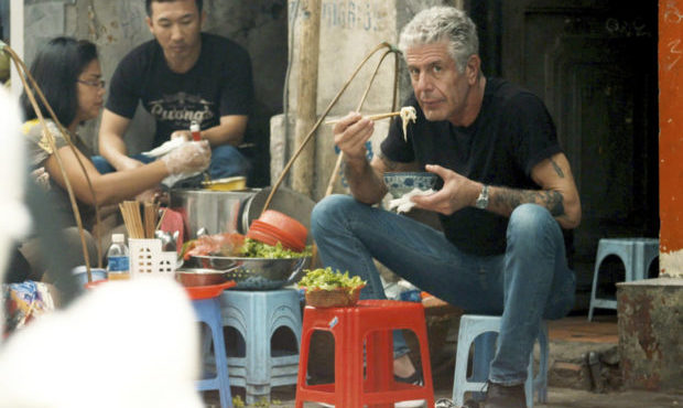 This image released by Focus Features shows Anthony Bourdain in Morgan Neville's documentary "Roadr...