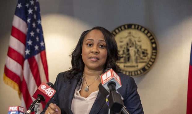 Fulton County District Attorney Fanni Willis speaks during a news conference at the Fulton County C...