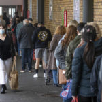 
              Shoppers lineup to enter a supermarket in Auckland, New Zealand, Tuesday, Aug. 17, 2021. New Zealand's government took drastic action Tuesday by putting the entire nation into a strict lockdown after detecting just a single community case of the coronavirus. (Brett Phibbs/New Zealand Herald via AP)
            
