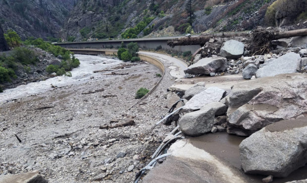 This image provided by the Colorado Department of Transportation shows mud and debris on U.S. Highw...
