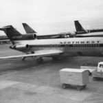 Staff at the Boeing Archives recently discovered this image of the Renton-built Northwest Airlines 727 that was involved in the D.B. Cooper hijacking; the photo appears to have been taken at Sea-Tac Airport not long after the incident. (Courtesy of The Boeing Company)