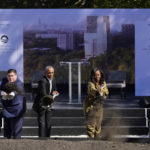 
              Former President Barack Obama, second from left, is joined by Illinois Gov. J.B. Pritzker, left, former first lady Michelle Obama, and Chicago Mayor Lori Lightfoot during a groundbreaking ceremony for the Obama Presidential Center Tuesday, Sept. 28, 2021, in Chicago. (AP Photo/Charles Rex Arbogast)
            