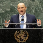 
              Israel's prime minister Naftali Bennett addresses the 76th Session of the United Nations General Assembly, Monday, Sept. 27, 2021, at U.N. headquarters. (AP Photo/John Minchillo, Pool)
            